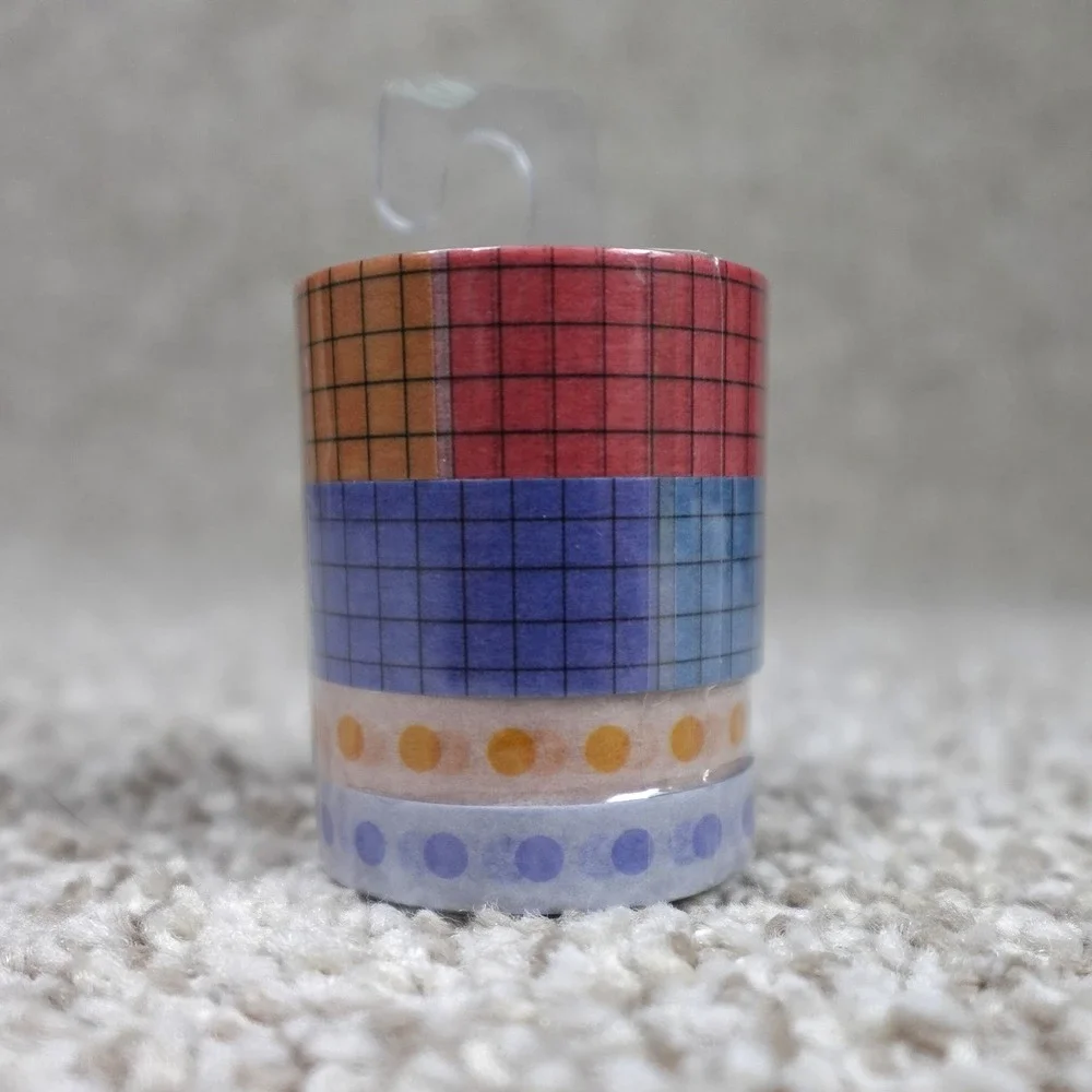 Focused Checklist Functional Washi Tape 4-Pack Grid Dot Multi Color 244923